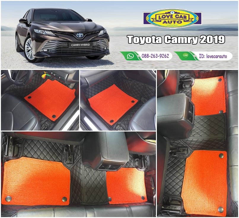 พรมรถยนต์ 7D สีดำด้ายดำ + ไวนิลสีแดง Toyota Camry 2019