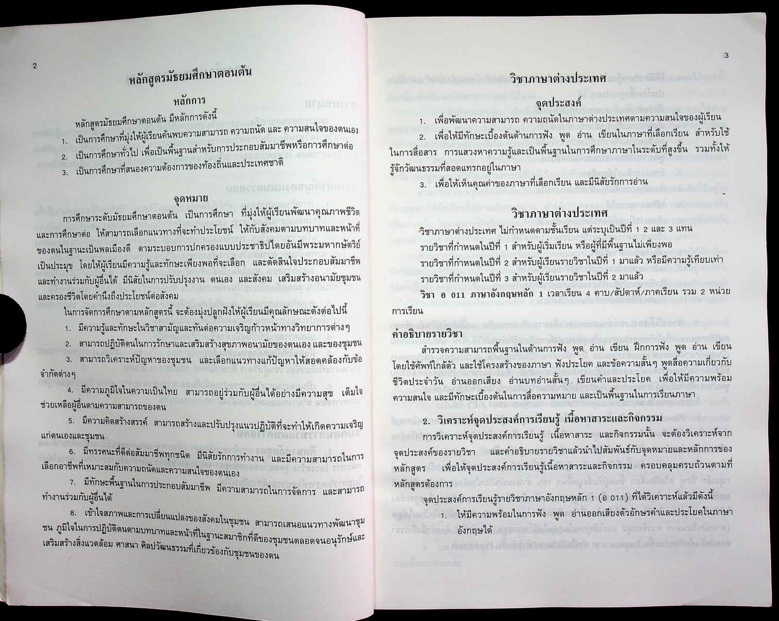 แผนการสอนวิชาภาษาอังกฤษหลัก 1 อ 011