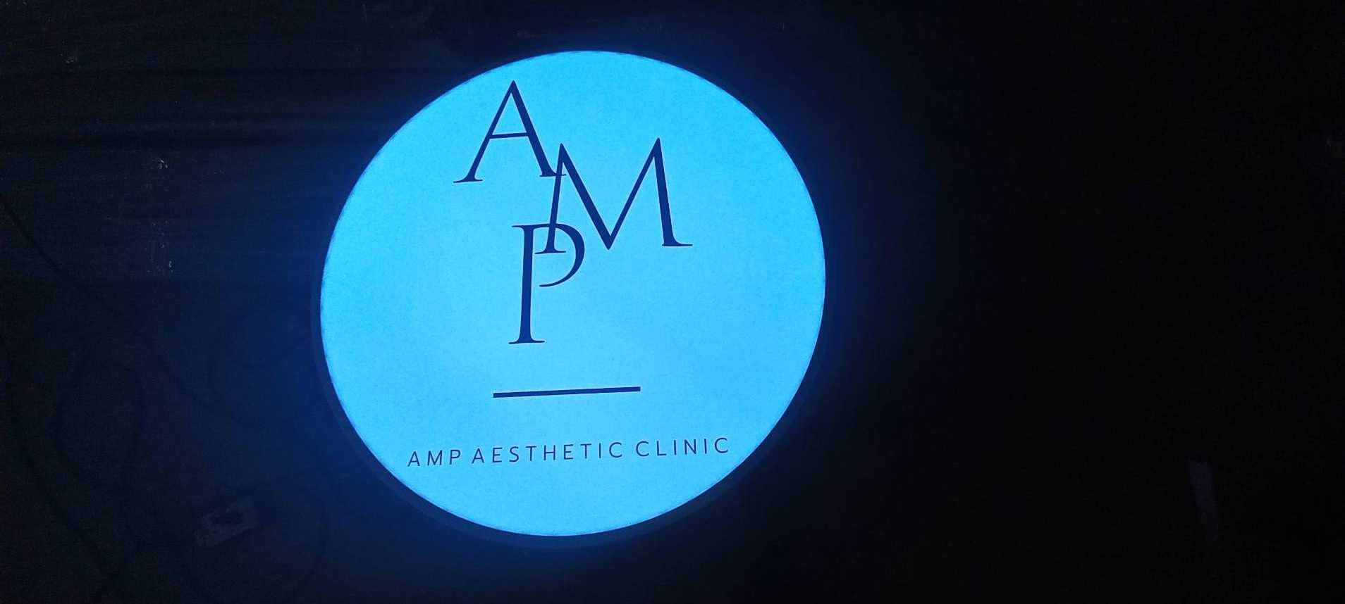 ป้ายตู้ไฟวงกลม ป้ายกล่องไฟวงกลม ป้ายหน้าร้าน AMP AESYHETIC CLINIC