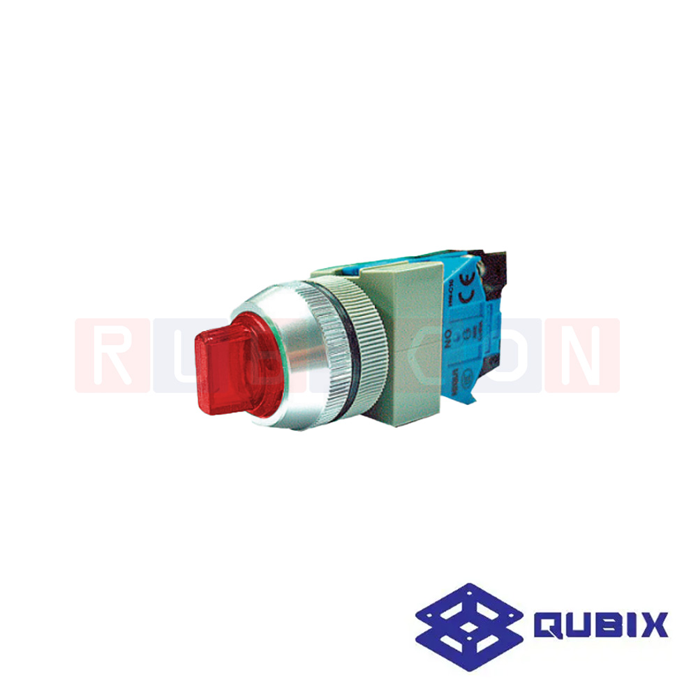 QUBIX SA3-PL211R-2A สวิตช์ซีเล็คเตอร์มีแล้มป์ 2 จังหวะ สีแดง (RED) LED 220VAC CONTACT 1NO+1NC (ILLUMINATED CONTROL SWITCHES : Ø30 MM.)