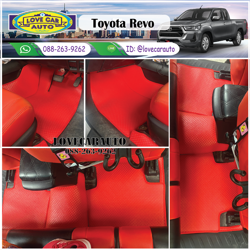 พรมกระดุม toyota Revo cab กระดุมเล็กสีแดงขอบแดงด้ายดำ