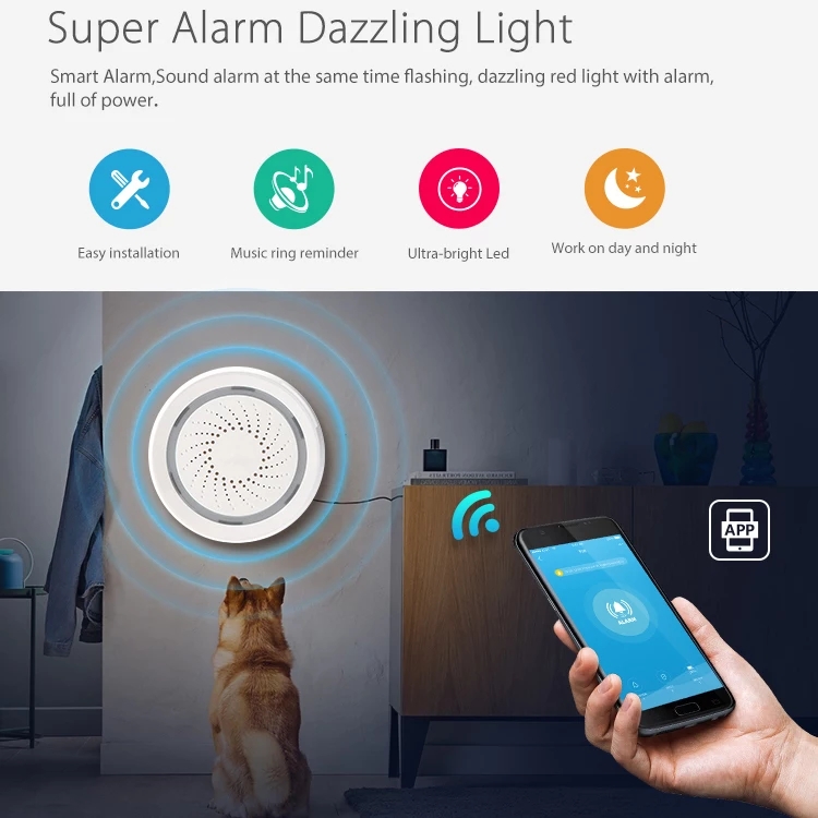 Smarthome wifi Siren Alarm 3in1 Security อุปกรณ์รักษาความปลอดภัยครบวงจรไร้สาย (แบบแยกชิ้น) สั่งงานผ่านแอพ