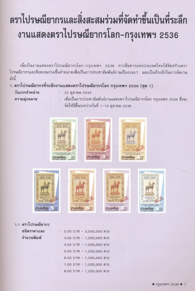 หนังสือที่ระลึกงานแสดงตราไปรษณีย์ยากรโลกกรุงเทพฯ ๒๕๓๖