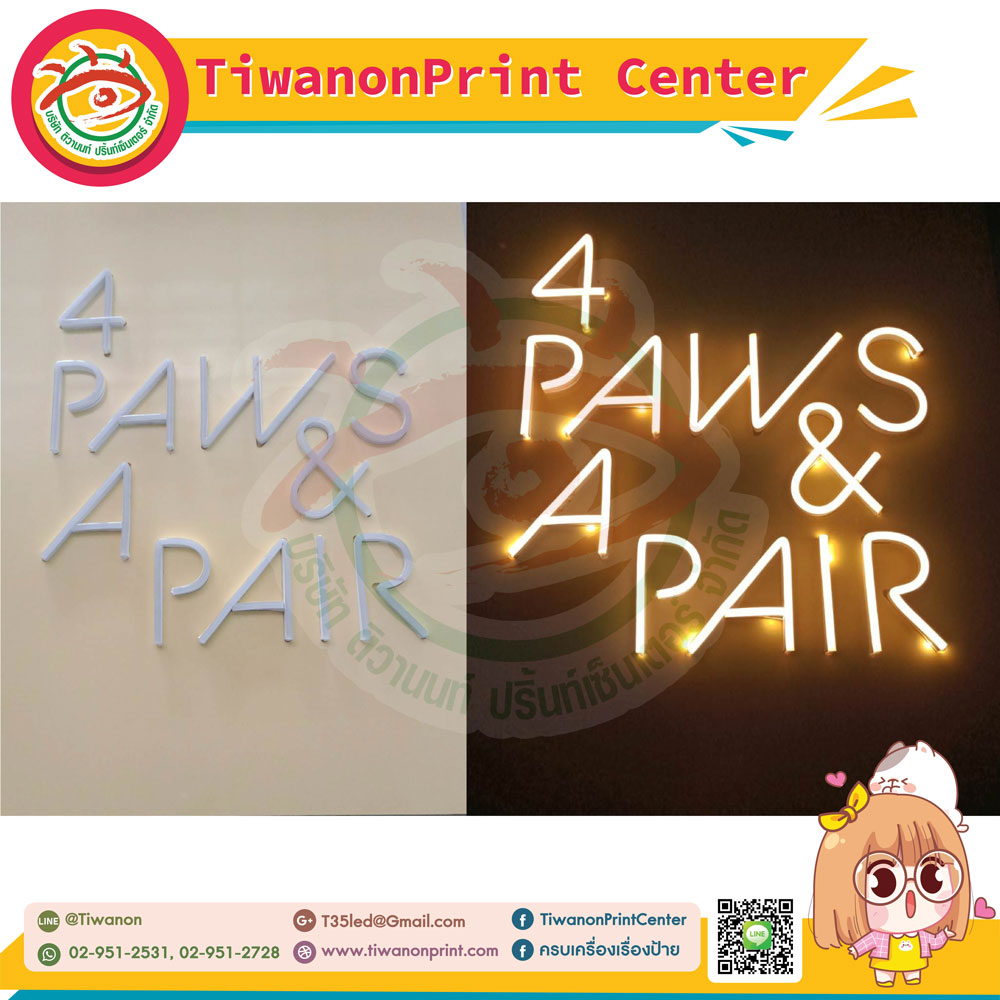 ป้ายไฟนีออนเฟล็ค ติดลงบนพลาสวูดพ่นสี งานA PAWS & A PAIR