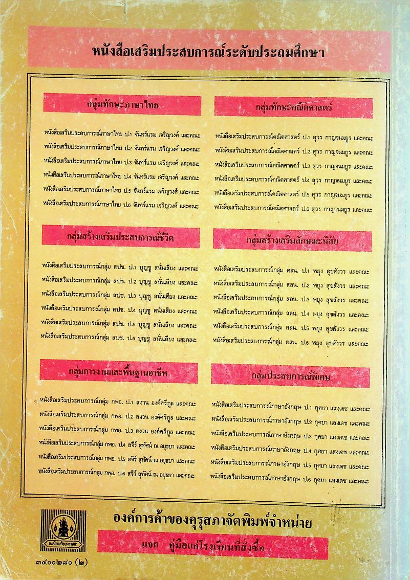 หนังสือเสริมประสบการณ์ ระดับประถมศึกษา กลุ่มทักษะคณิตศาสตร์ ชั้นประถมศึกษาปีที่ ๖