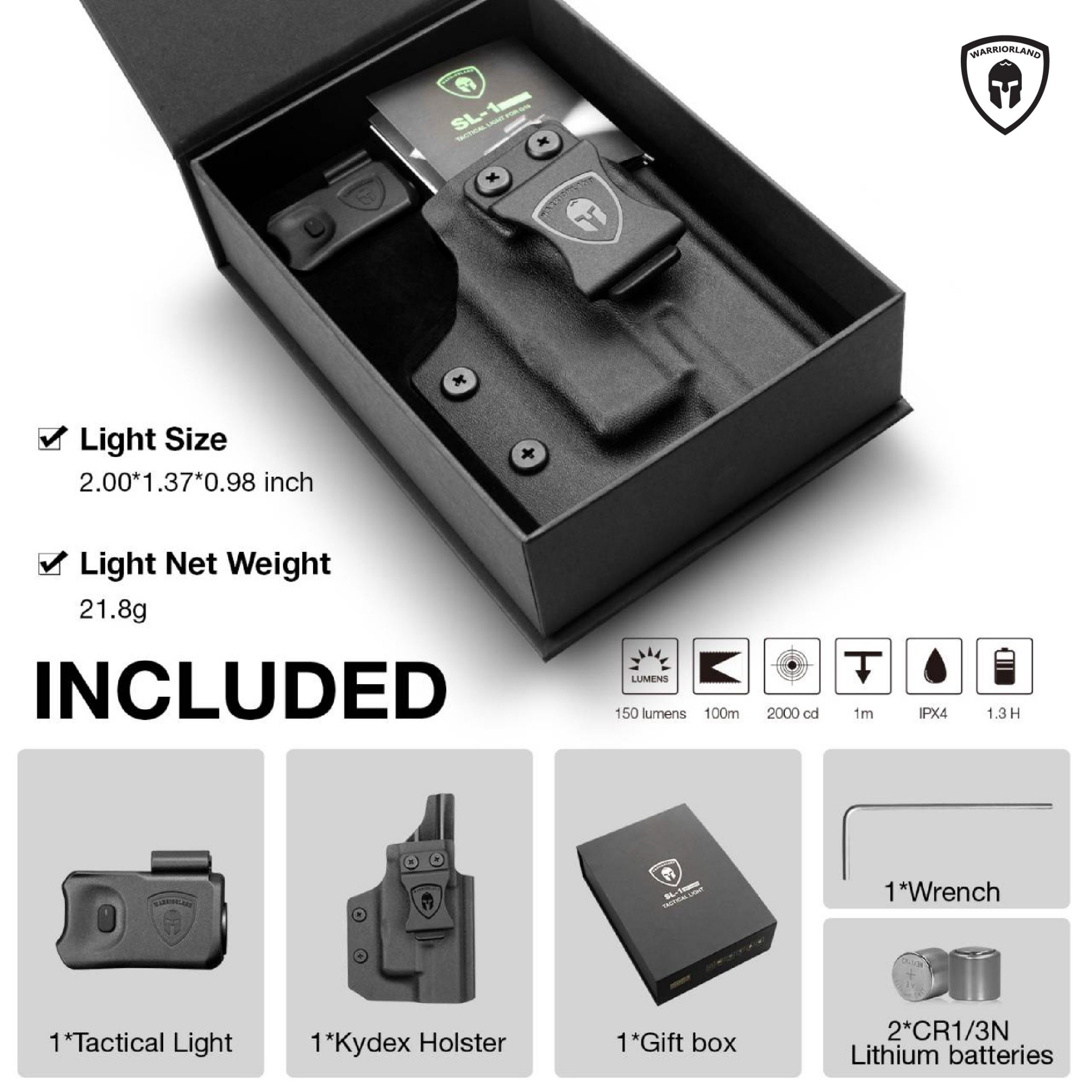 🇹🇭 1079 ไทยแลนด์ แทคติคอล ไฟฉาย Warriorland SL-1 + ซองพกใน Kydex Glock 17/19/21/22 (Gen 3-5) & Glock 23/32 (Gen 4)