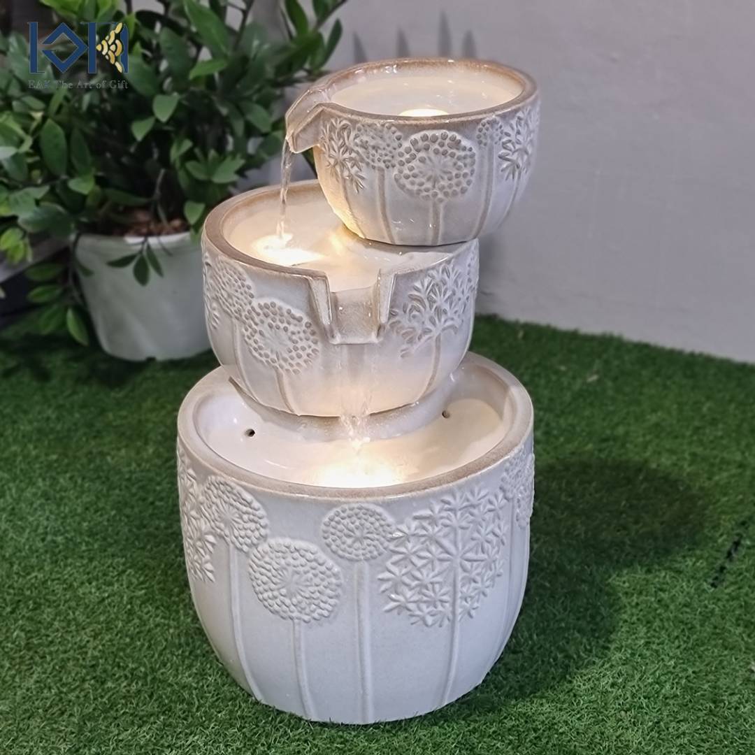 น้ำพุตั้งพื้นหน้าบ้าน รุ่นเซรามิก3ชั้นMZ16191BA น้ำพุหน้าบ้านแต่งสวนสวย เสริมฮวงจุ้ยบ้าน