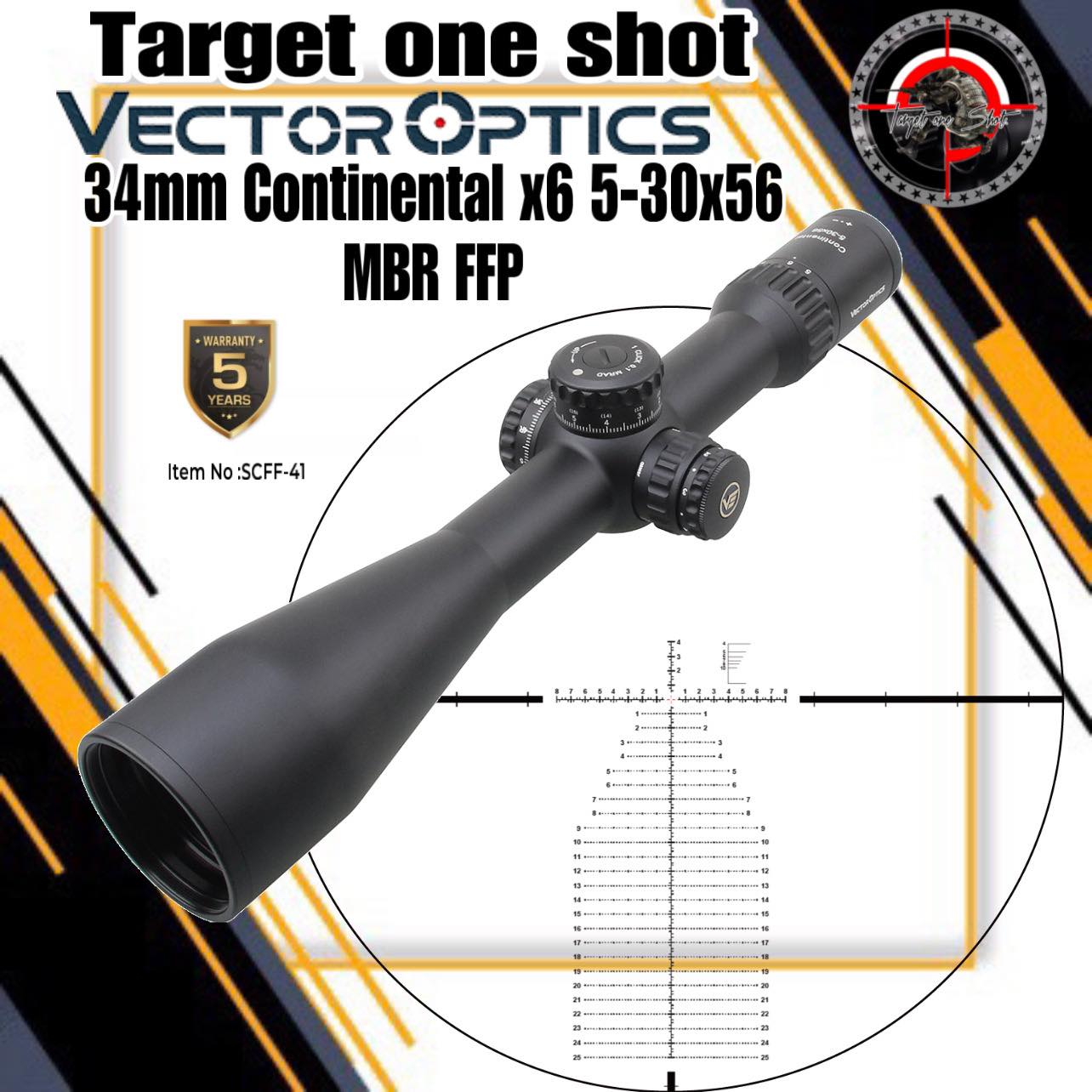 กล้องติดปืนไรเฟิล Vector optics 34mm Continental x6 5-30x56 MBR FFP Riflescope Ranging