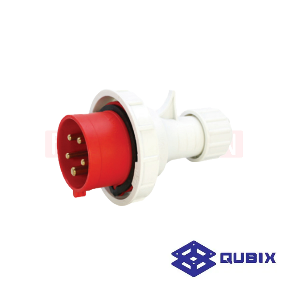 QUBIX AJ-0152 ปลั๊กพาวเวอร์ตัวผู้กลางทางกันน้ำ 5 ขา 3P+N+E 16A 220-415V 6H IP67