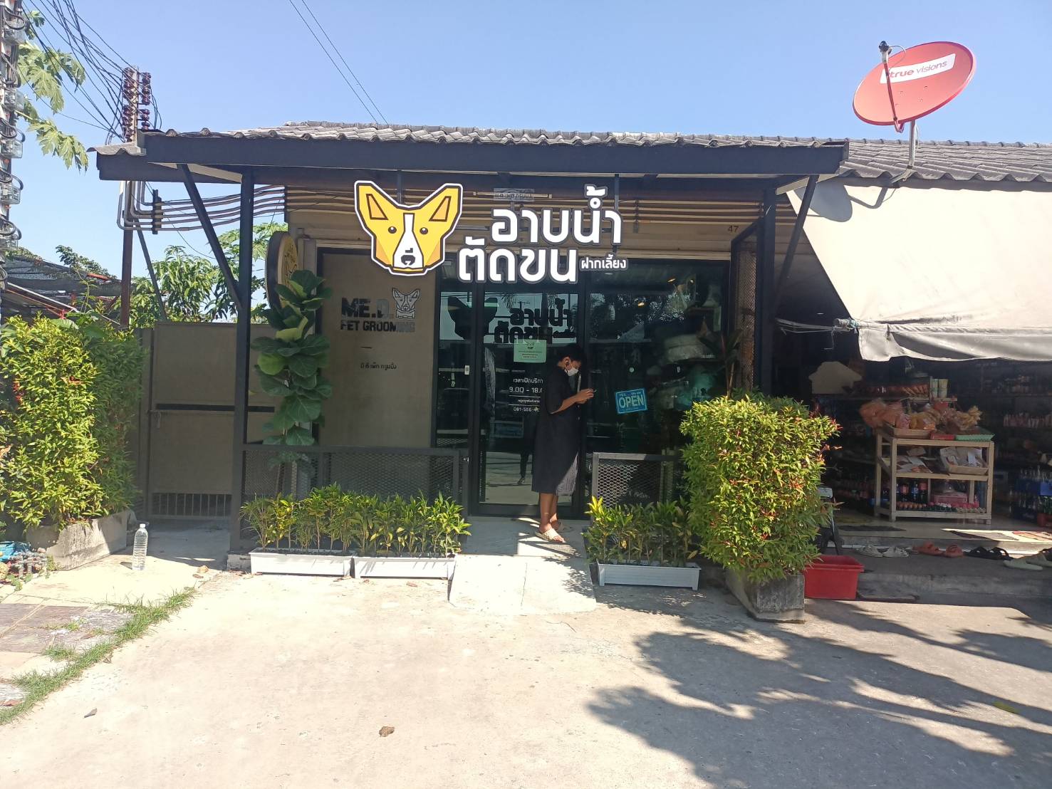 ป้ายไฟร้านค้าตัวอักษรไฟออกหน้าขอบอลูมิเนียมแอลอีดี งานอาบน้ำ ตัดขน ฝากเลี้ยง