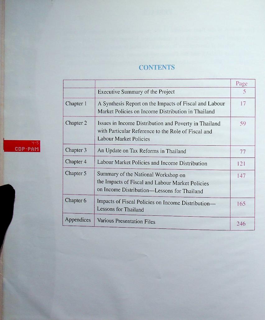IMPACTS OF FISCAL AND LABOUR MARKET POLICIES ON INCOME DISTRIBUTION: LESSONS FOR THAILAND