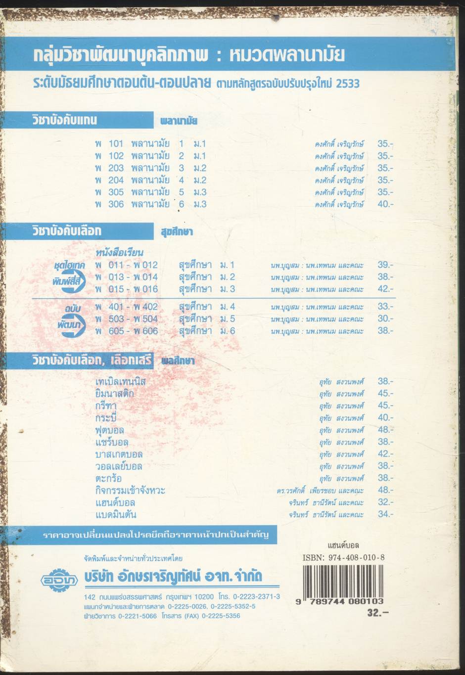 กลุ่มวิชาพัฒนาพัฒนาบุคลิกภาพ : พลานามัย แฮนด์บอล ระดับมัธยมศึกษา