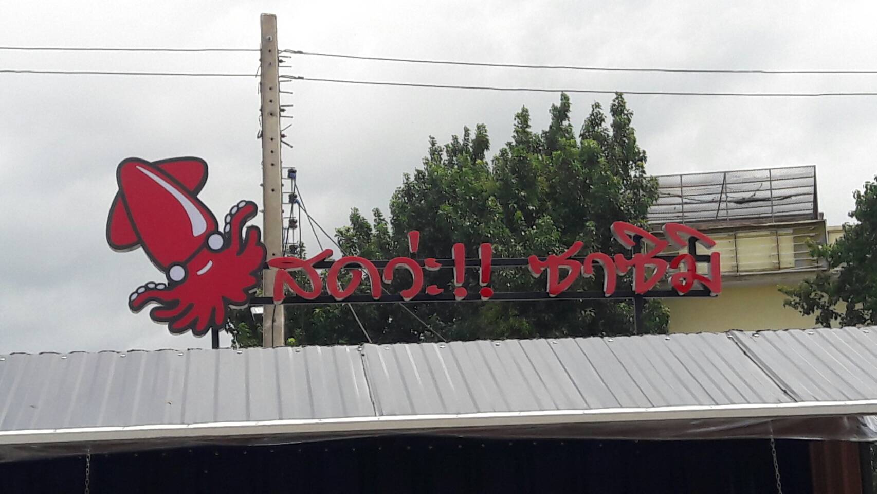 ป้ายไฟตัวอักษรไฟออกหน้าอลูมิเนียมแอลอีดี งานปลาหมึกย่าง สดว่า ซาซึมิ