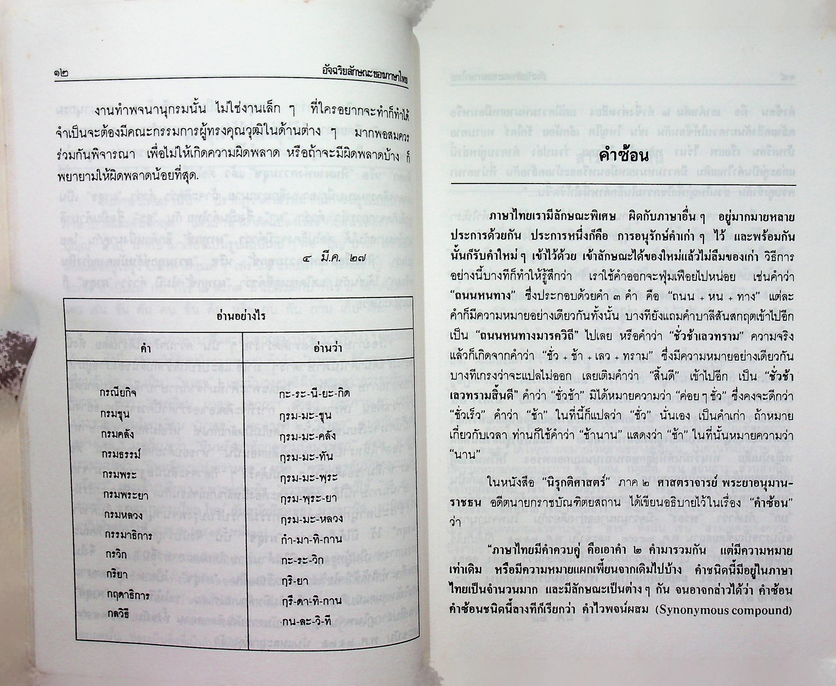 อัจฉริยลักษณะของภาษาไทย จัดพิมพ์ถวาย เนื่องในงานฉลองอายุ ๘๐ปี พระครูบริหารสรวัมน์ เจ้าอาวาสวัดศรีอุทัย ต.บ้ายยาง อ.เสาไห้ จ.สระบุรี ๒๕๓๔