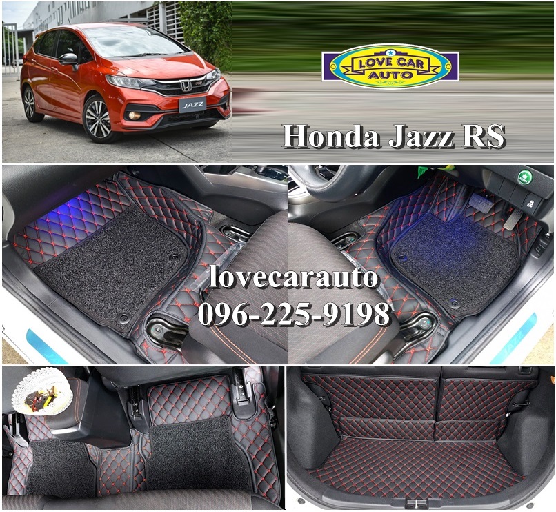 พรมรถยนต์ 7D สีดำด้ายแดง + ไวนิลสีดำ Honda Jazz RS