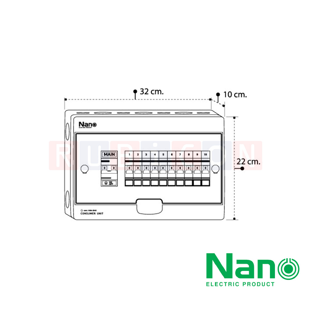 Nano Electric® CM50B-10 ตู้คอนซูเมอร์ยูนิต SHIHLIN/NANO เมน+10 ช่อง ( พร้อมเมน 50 A+ลูกย่อย) ( 1 ชิ้น/กล่อง )
