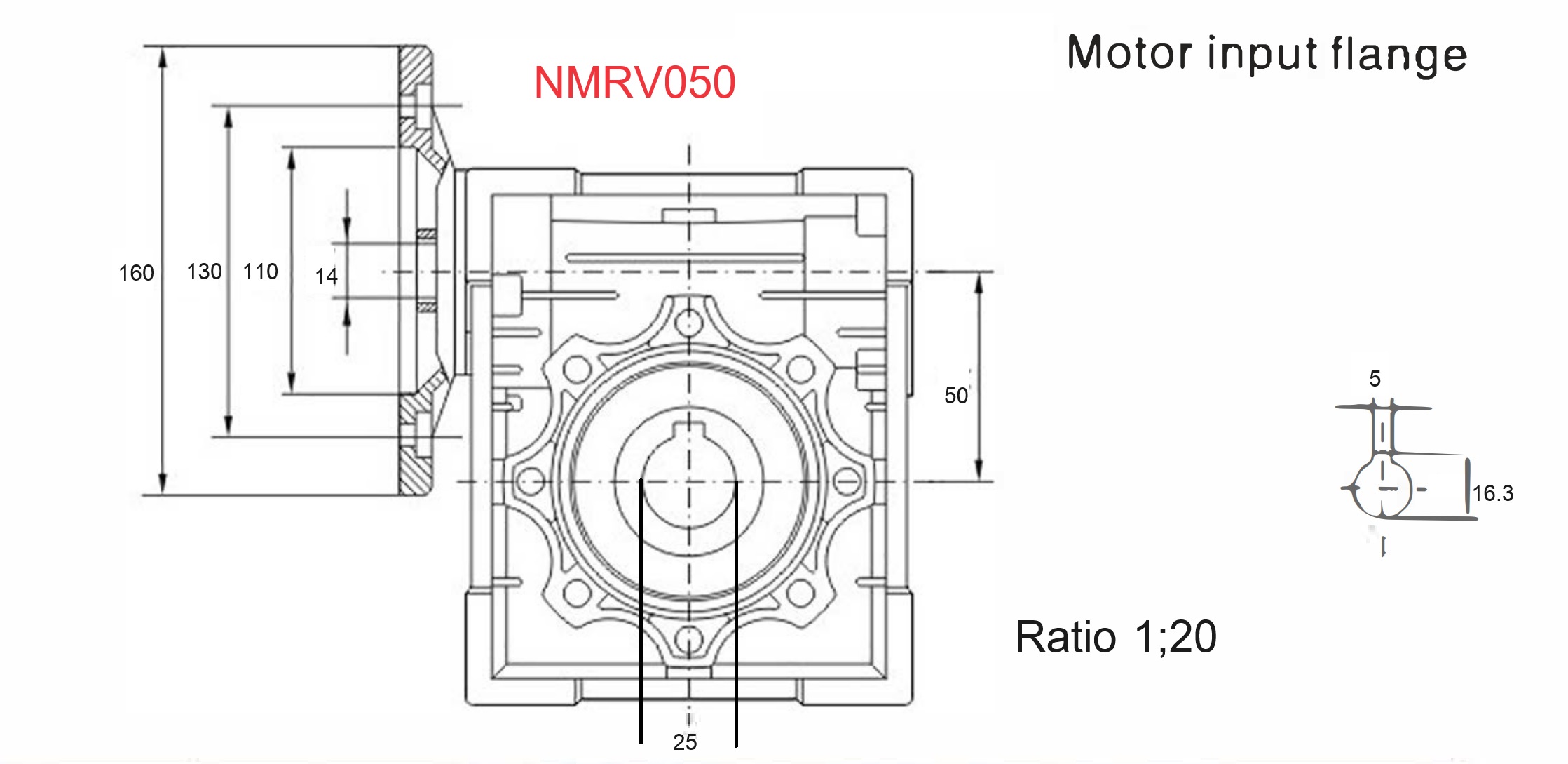 NMRV worm gear box เกียร์ทดรอบ NMRV040, NMRV050 ใช้กับมอเตอร์ 1 แรง หรือ 0.5 แรงม้า