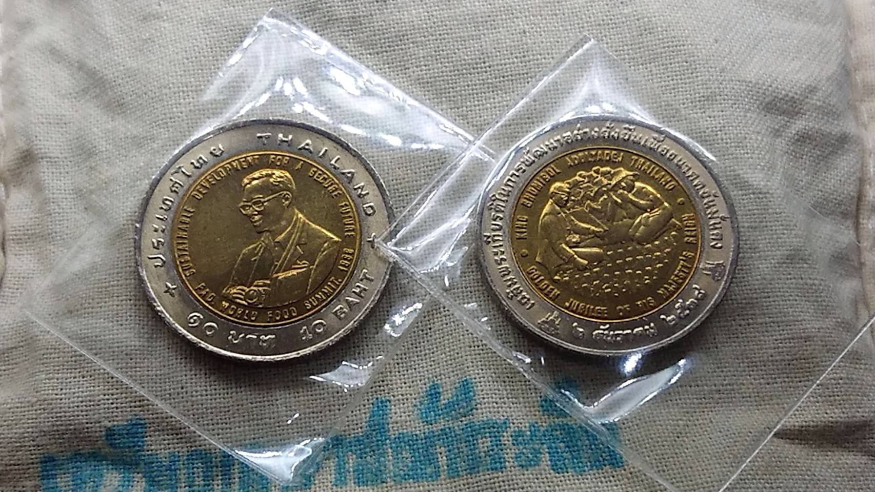 เหรียญยกถุง 100 เหรียญ 10 บาท สองสี ที่ระลึกการพัฒนาอย่างยั่งยืนเพื่ออนาคตมั่นคง ปี 2538 ไม่ผ่านใช้