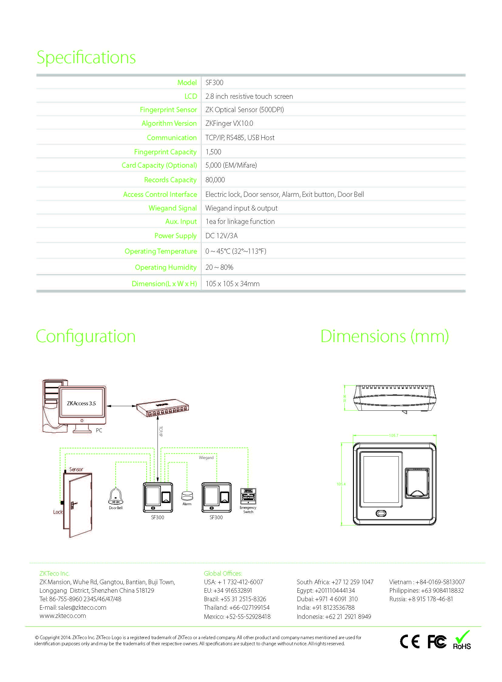 เครื่องสแกนลายนิ้วมือ Zkteco SF300
