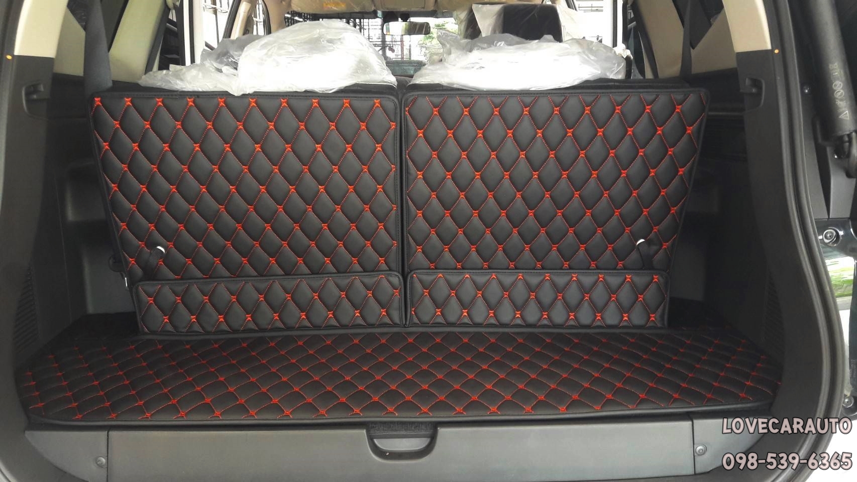 พรมรถยนต์ 7D Mitsubishi Pajero Sport 2022 สีดำด้ายแดง+ไวนิลสีน้ำตาล