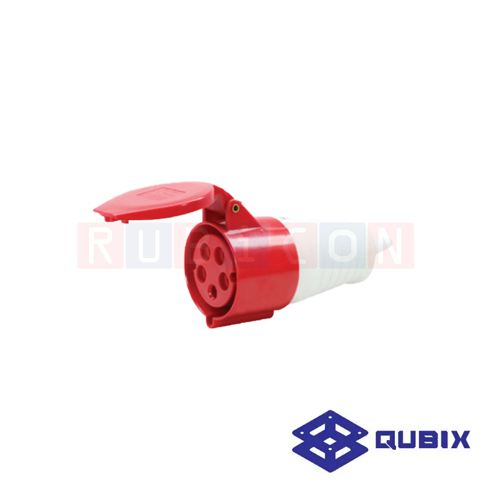 QUBIX AJ-225L ปลั๊กพาวเวอร์ตัวเมียกลางทาง 5 ขา 3P+N+E 32A 220-415V 6H IP44