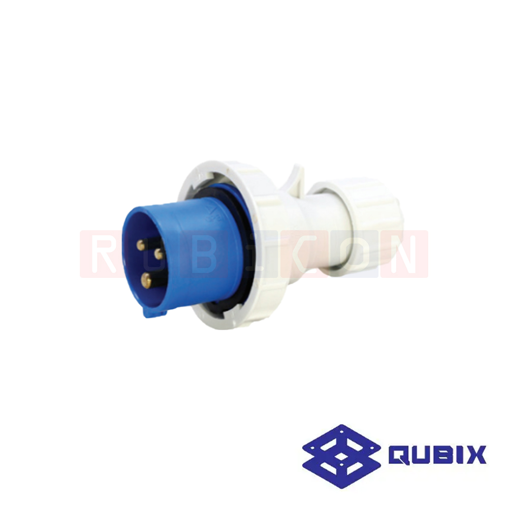 QUBIX AJ-0132 ปลั๊กพาวเวอร์ตัวผู้กลางทางกันน้ำ 3 ขา 2P+E 16A 220-240V 6H IP67