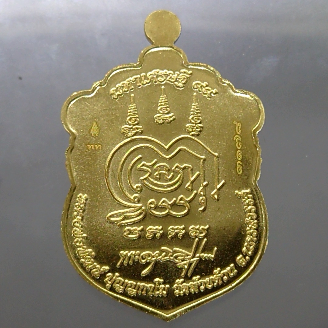 เหรียญมหาเศรษฐี 99 เนื้อทองทิพย์ ลงยาขอบแดง ซุ้มน้ำเงิน ลงยาจีวร (ป๋อง สุพรรณ) หลวงพ่อพัฒน์ วัดห้วยด้วน