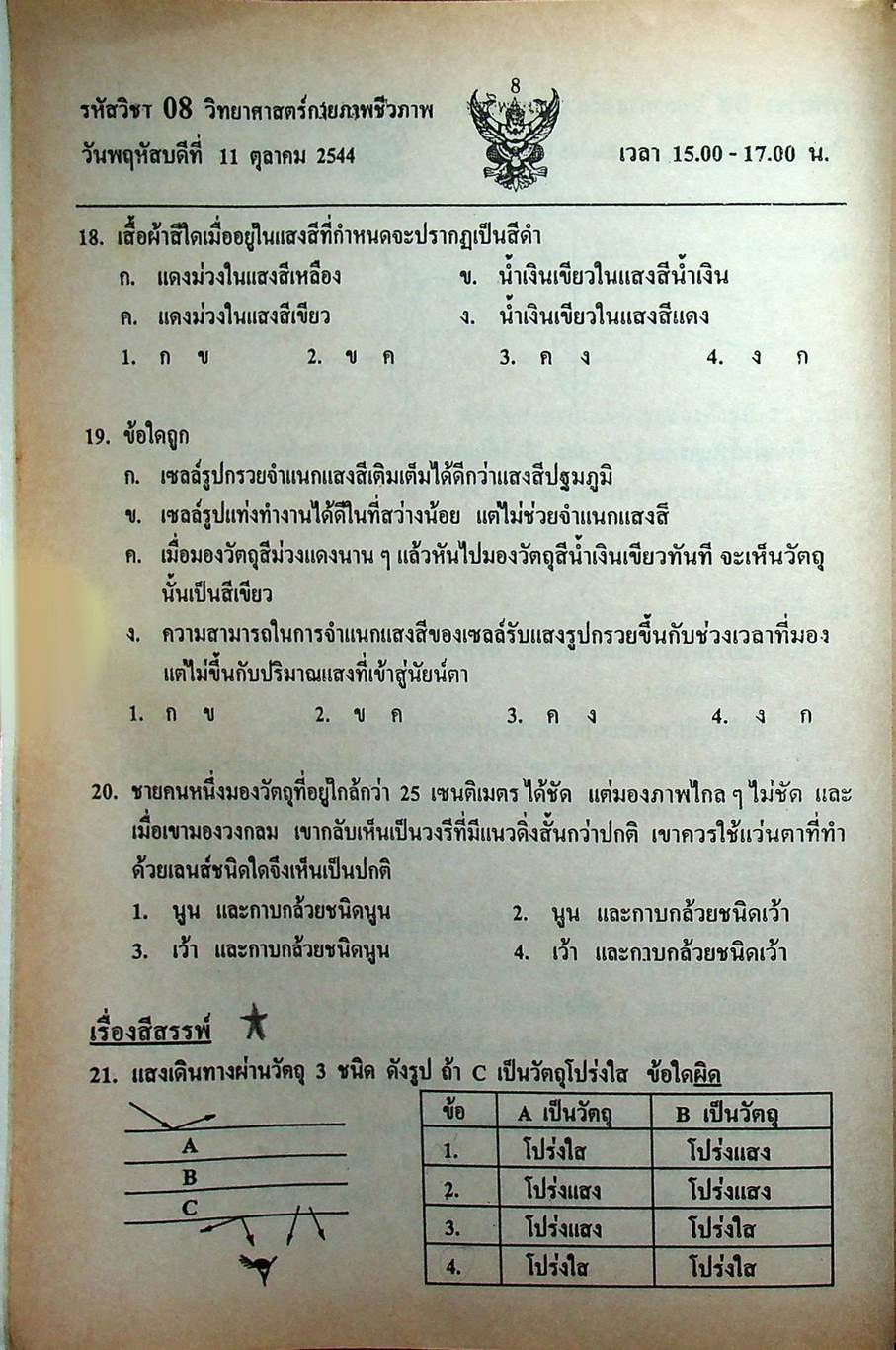 เฉลย ENTRANCE 13 ปี วิทยาศาสตร์กายภาพ ชีวภาพ ฉบับเอนทรานซ์ระบบใหม่ ตามแนวทบวงมหาวิทยาลัย