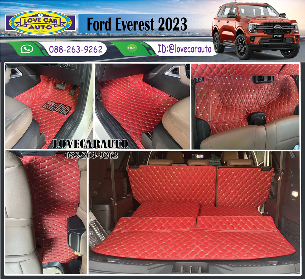 พรมปูพื้นรถยนต์6D Ford Everest 2023 พรมVVIP ด้ายคู่ สีแดงไวน์