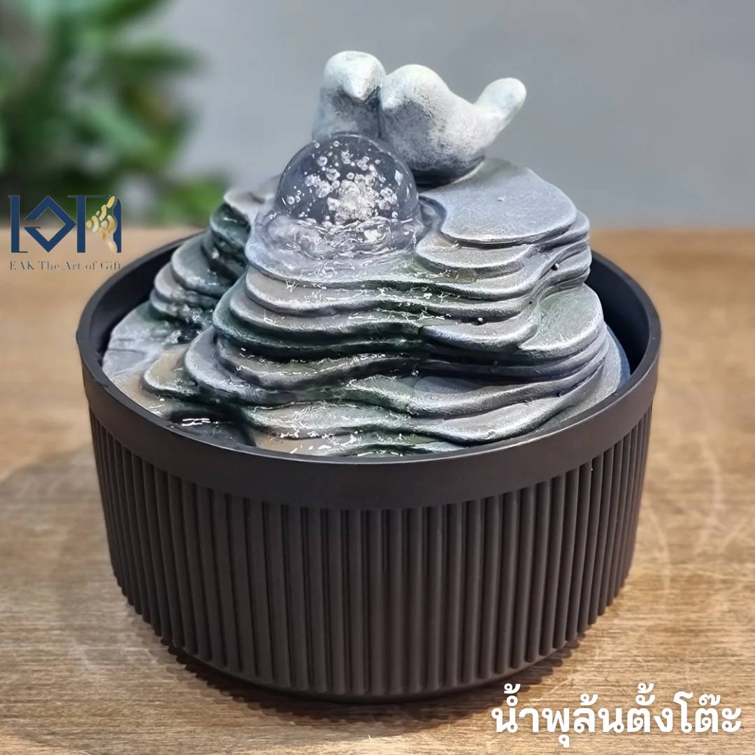 น้ำพุล้นตั้งโต๊ะ รหัส7241229L นกคู่มีลูกแก้ว น้ำพุตั้งโต๊ะทำงาน น้ำพุล้นแต่งบ้าน น้ำพุเสริมฮวงจุ้ย