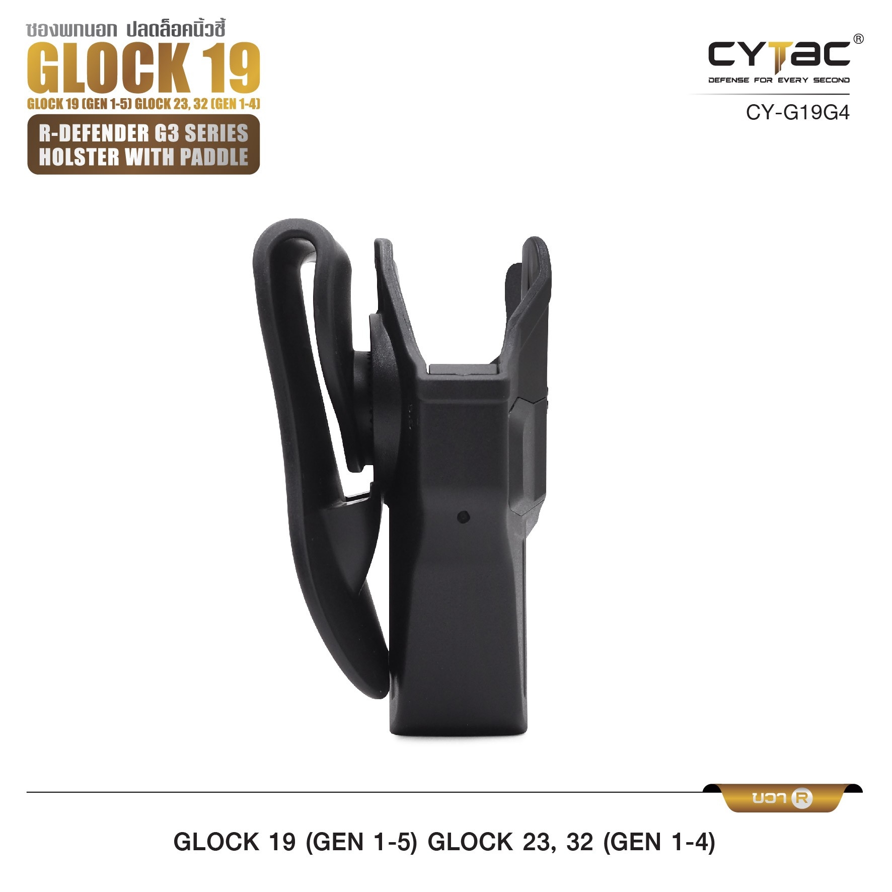 🇹🇭 652 ไทยแลนด์ แทคติคอล CYTAC ซองพกนอก ปลดล็อคนิ้วชี้ รุ่น GLOCK 19,23,32