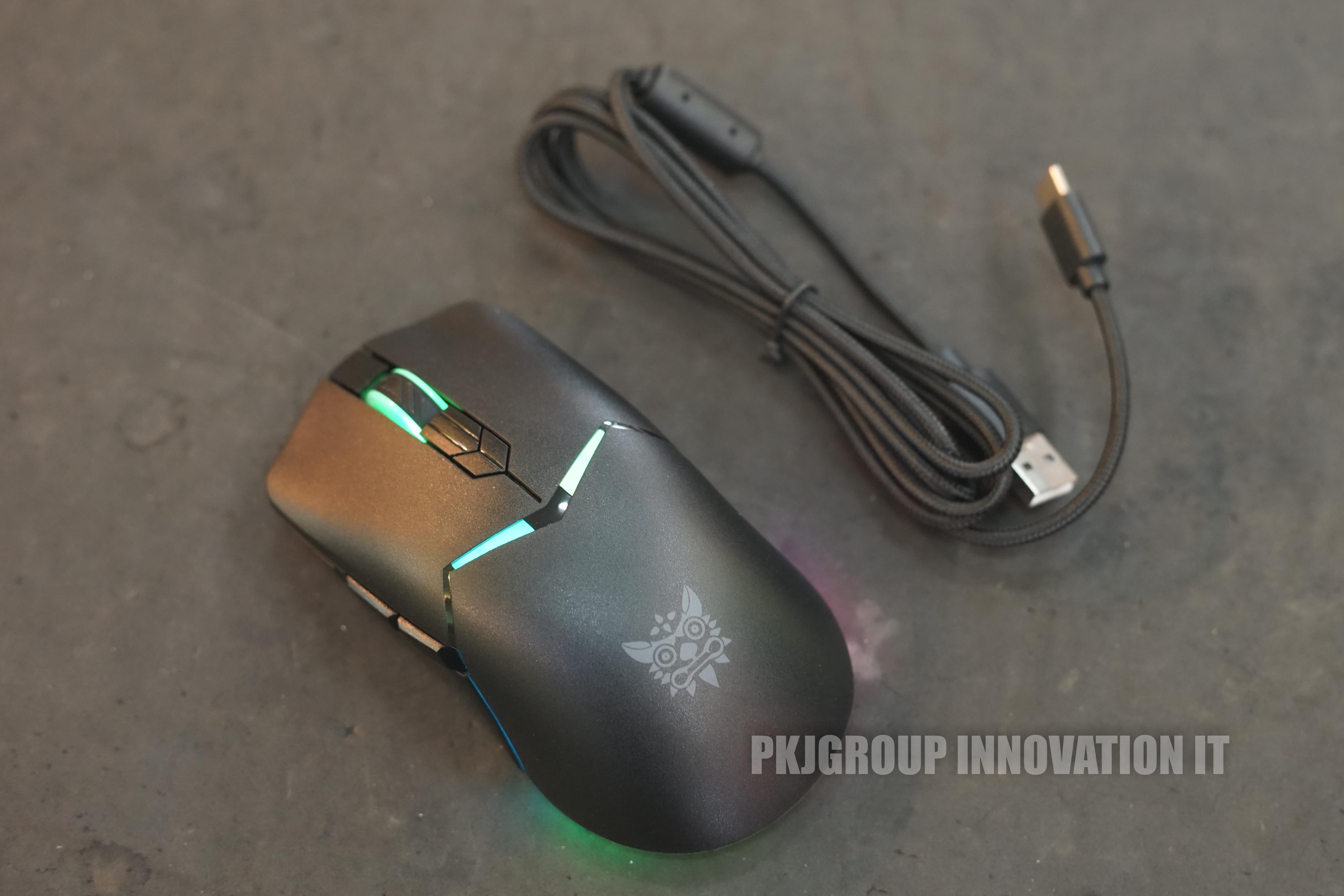 เมาส์เล่นเกมไร้สาย Onikuma Kitsu สีดำ Tri-Mode DPI 7 ระดับ RGB สามารถปรับได้