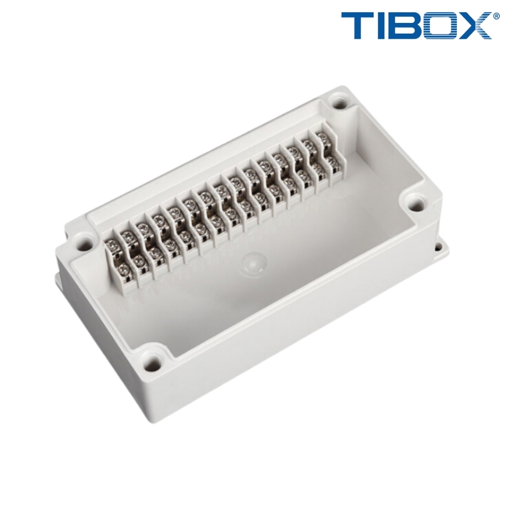 TIBOX TJ-15P กล่องพลาสติก พร้อมเทอร์มินอลบล็อก(Plastic Terminal Block Box IP66) 15Pole 10A Size : 180x100x55 mm.