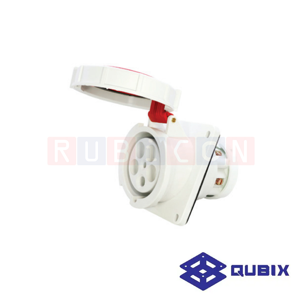 QUBIX AJ-3453 ปลั๊กพาวเวอร์ตัวเมียฝังหน้าเฉียงกันน้ำ 5 ขา 3P+N+E 125A 220-415V 6H IP67