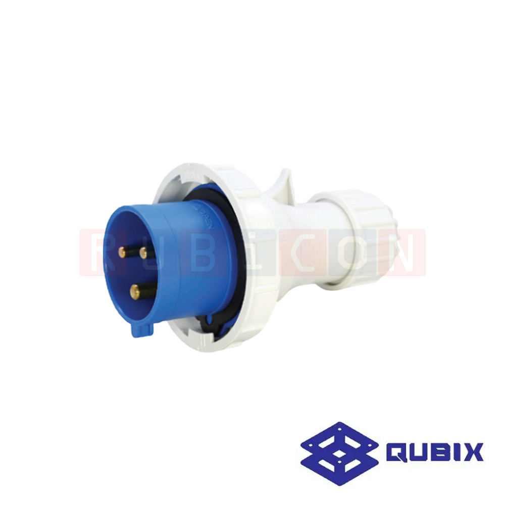 QUBIX AJ-0232 ปลั๊กพาวเวอร์ตัวผู้กลางทางกันน้ำ 3 ขา 2P+E 32A 220-240V 6H IP67