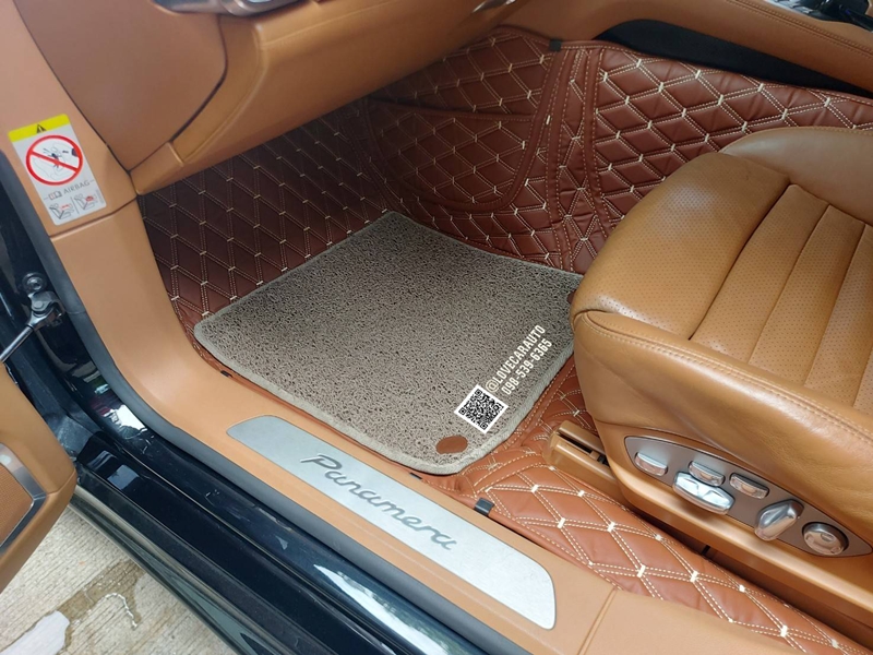พรมปูพื้นรถยนต์ 7D Panamera 2012 สีน้ำตาลเข้ม+ไวนิลครีม