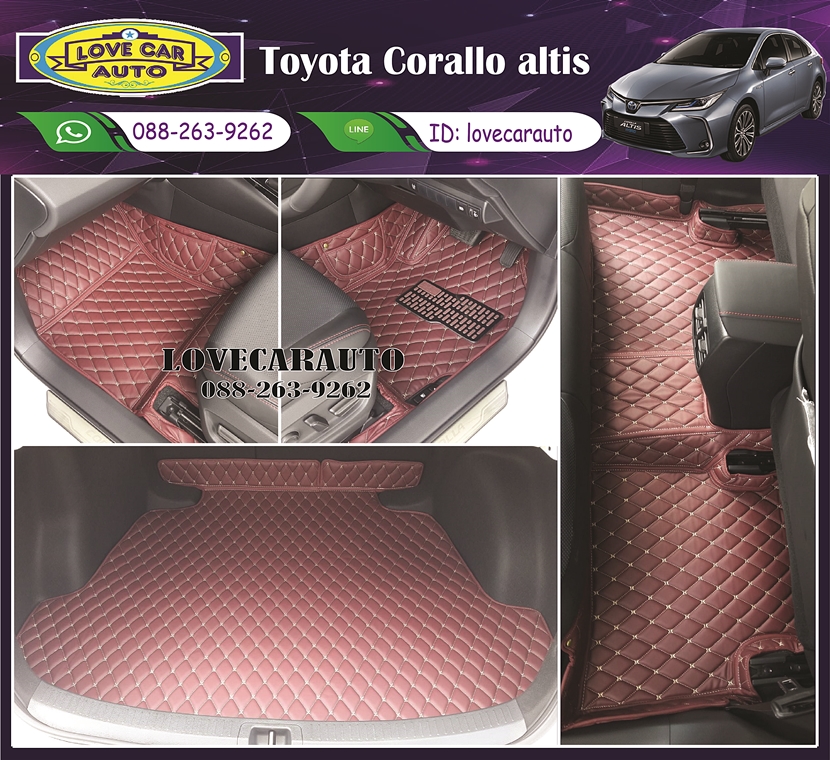 พรมปูพื้นรถยนต์ 6D Toyota Corallo altis เข้ารูป +แผ่นท้าย (สีเลือดหมู)