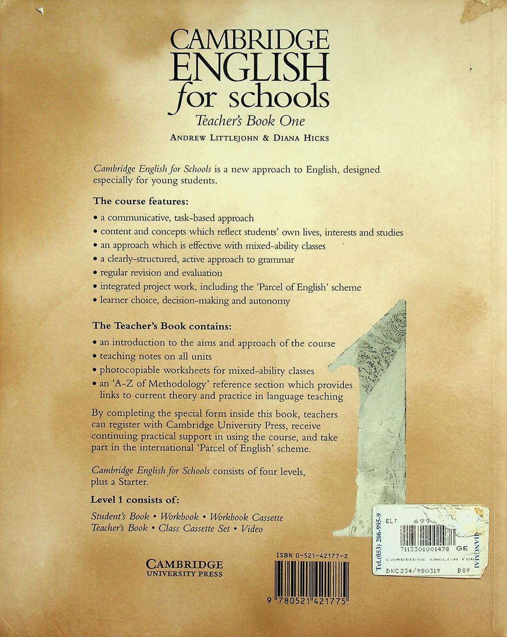 CAMBRIDGE ENGLISH for SCHOOLS Teacher's Book One
