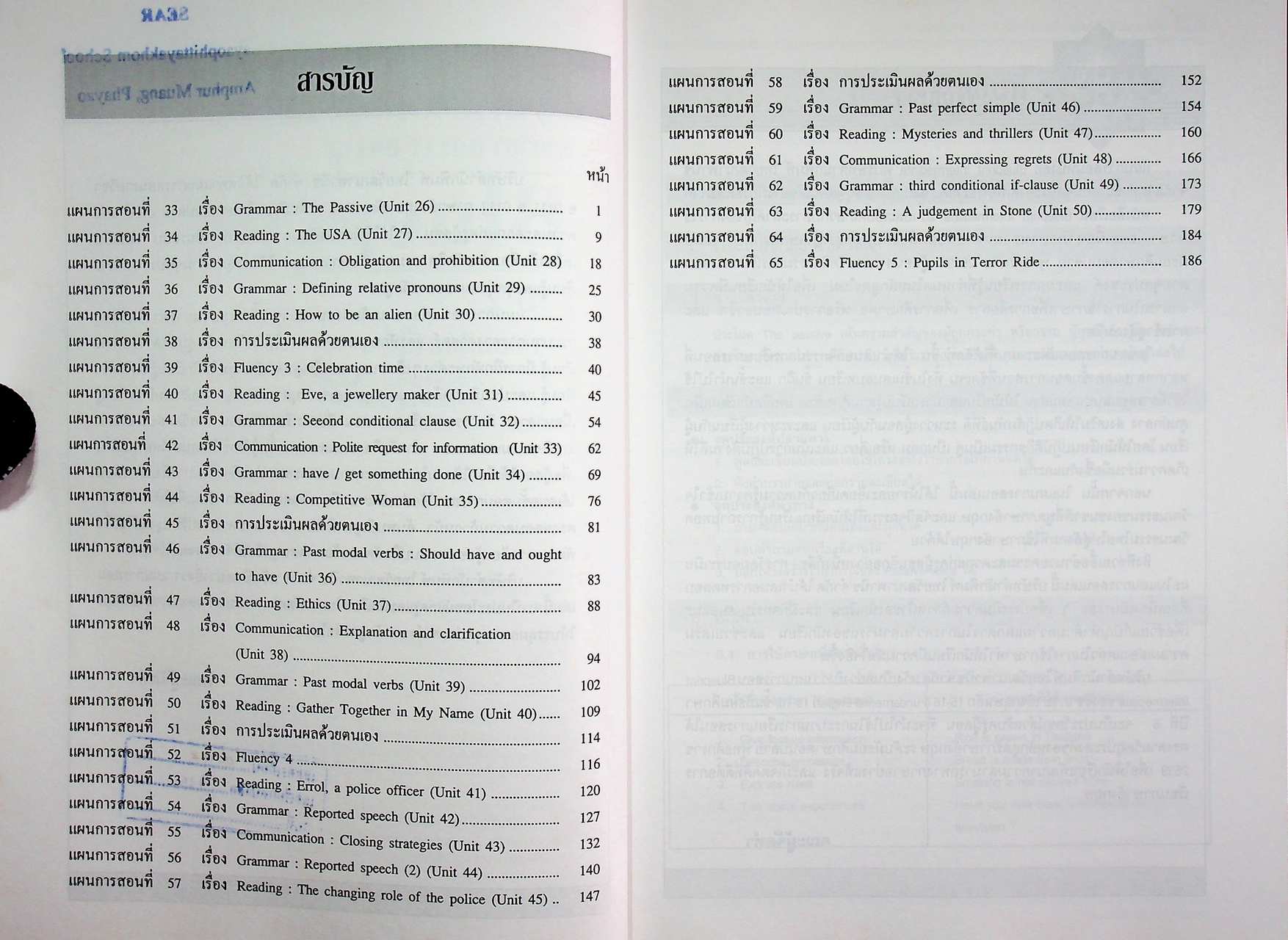 แผนการสอน วิชาภาษาอังกฤษหลัก 15-16 รายวิชา อ 0111 อ 0112 Blueprint ชั้นมัธยมศึกษาปีที่ 6 เล่ม 2
