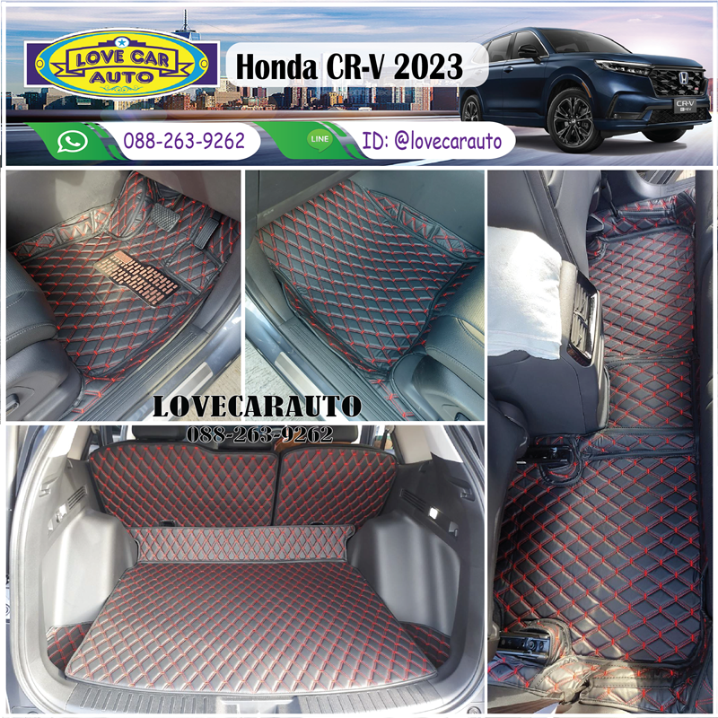 พรมปูพื้นรถยนต์ Honda CRV G6 2023 พรมvvip สีดำด้ายแดง