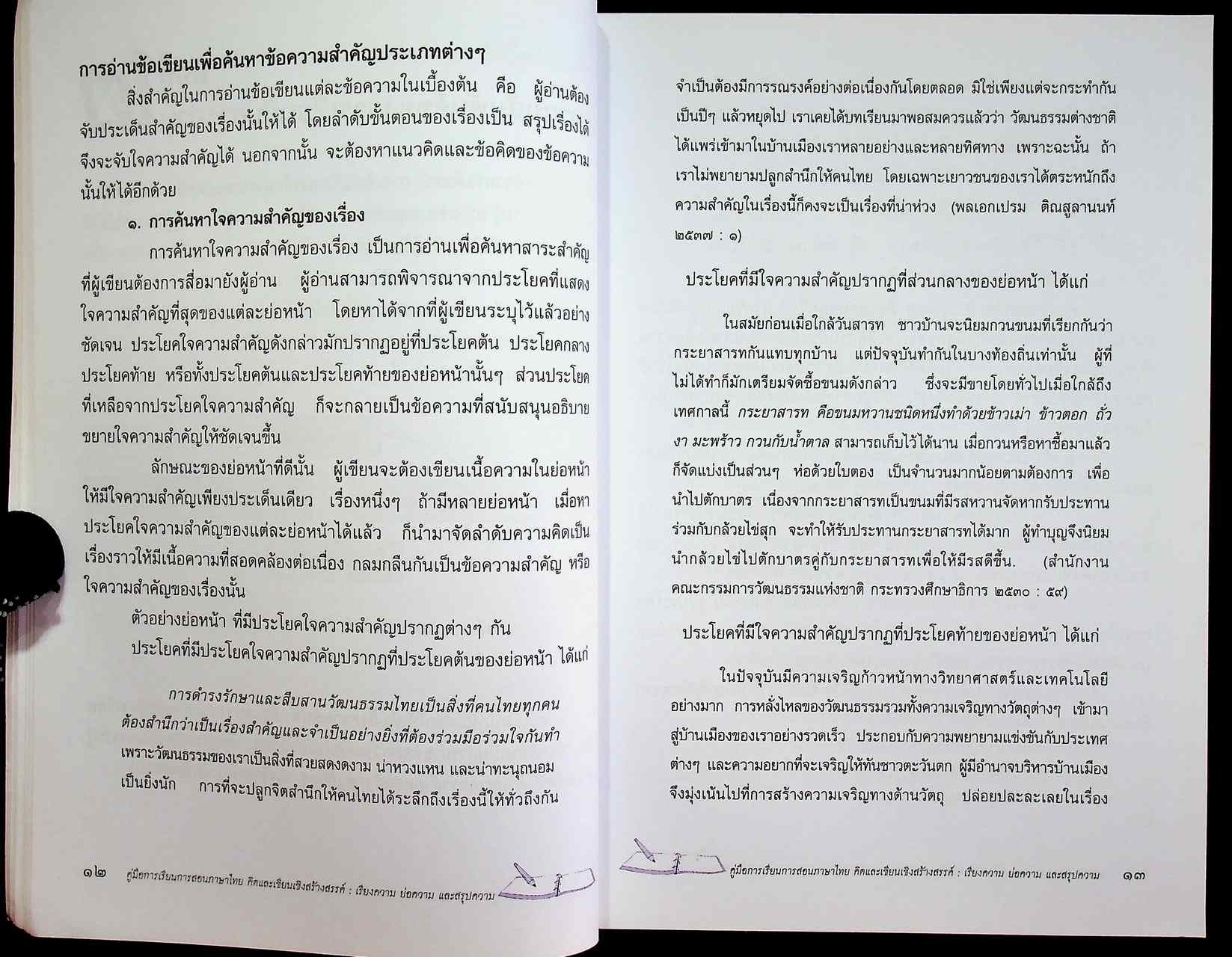 คู่มือการเรียนการสอนภาษาไทย คิดและเขียนเชิงสร้างสรรค์ : เรียงความ ย่อความและสรุปความ ช่วงชั้นที่ ๒ - ช่วงชั้นที่ ๔