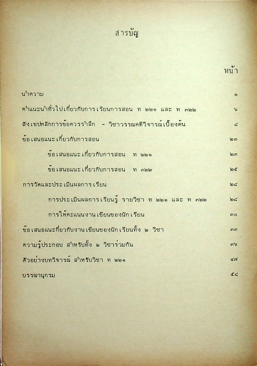 หนังสือคู่มือครูภาษาไทย การอ่านและพิจารณาหนังสือ ท ๒๒๑ และการอ่านงานประพันธ์เฉพาะเรื่อง ท ๓๒๒ ชั้นมัธยมศึกษาตอนต้น