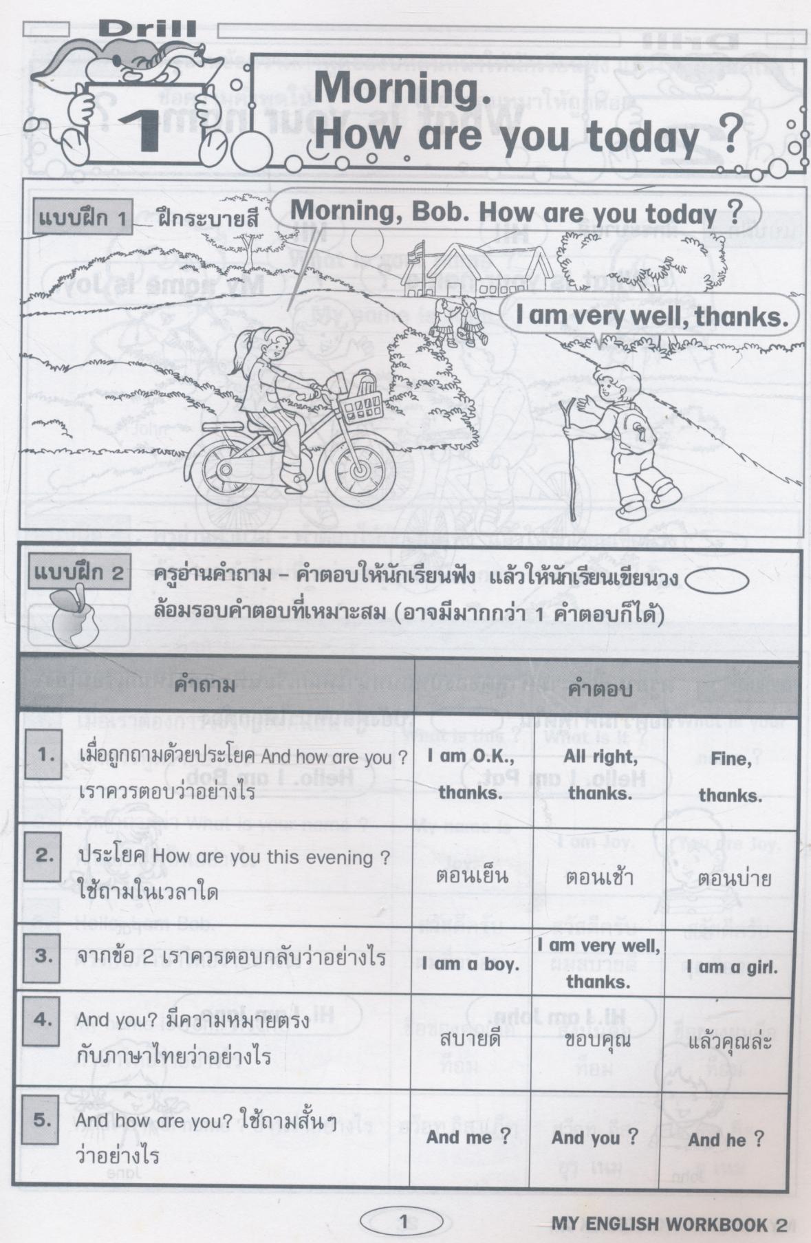 MY ENGLISH WORKBOOK 2 ชั้นประถมศึกษาปีที่ 2