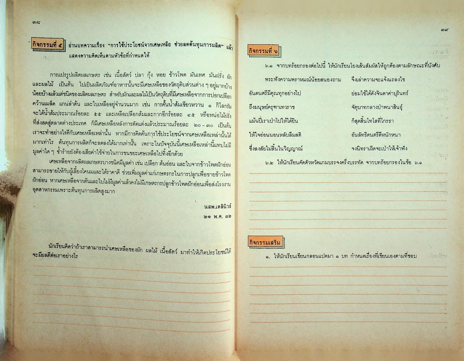 หนังสือเสริมประสบการณ์ กลุ่มทักษะภาษาไทย ชั้นประถมศึกษาปีที่ ๖