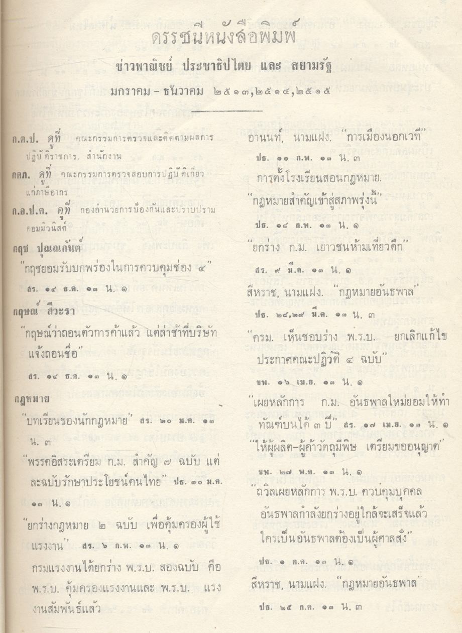 ดรรชนีหนังสือพิมพ์ไทย 2513 - 2515 เล่ม 1 ก-ธ