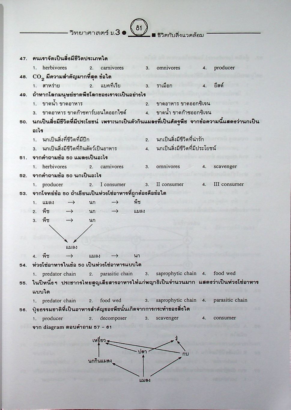 คู่มือเตรียมสอบสาระการเรียนรู้พื้นฐาน วิทยาศาสตร์ ม.3 ชีวิตกับสิ่งแวดล้อม สิ่งมีชีวิตกับกระบวนการดำรงชีวิต