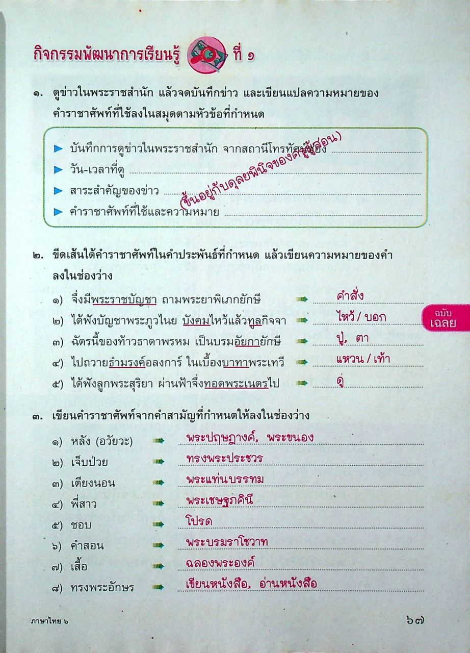 KEY แม่บทมาตรฐาน ภาษาไทย ป.๖ หลักสูตรแกนกลางการศึกษาขั้นพื้นฐาน พุทธศักราช ๒๕๕๑