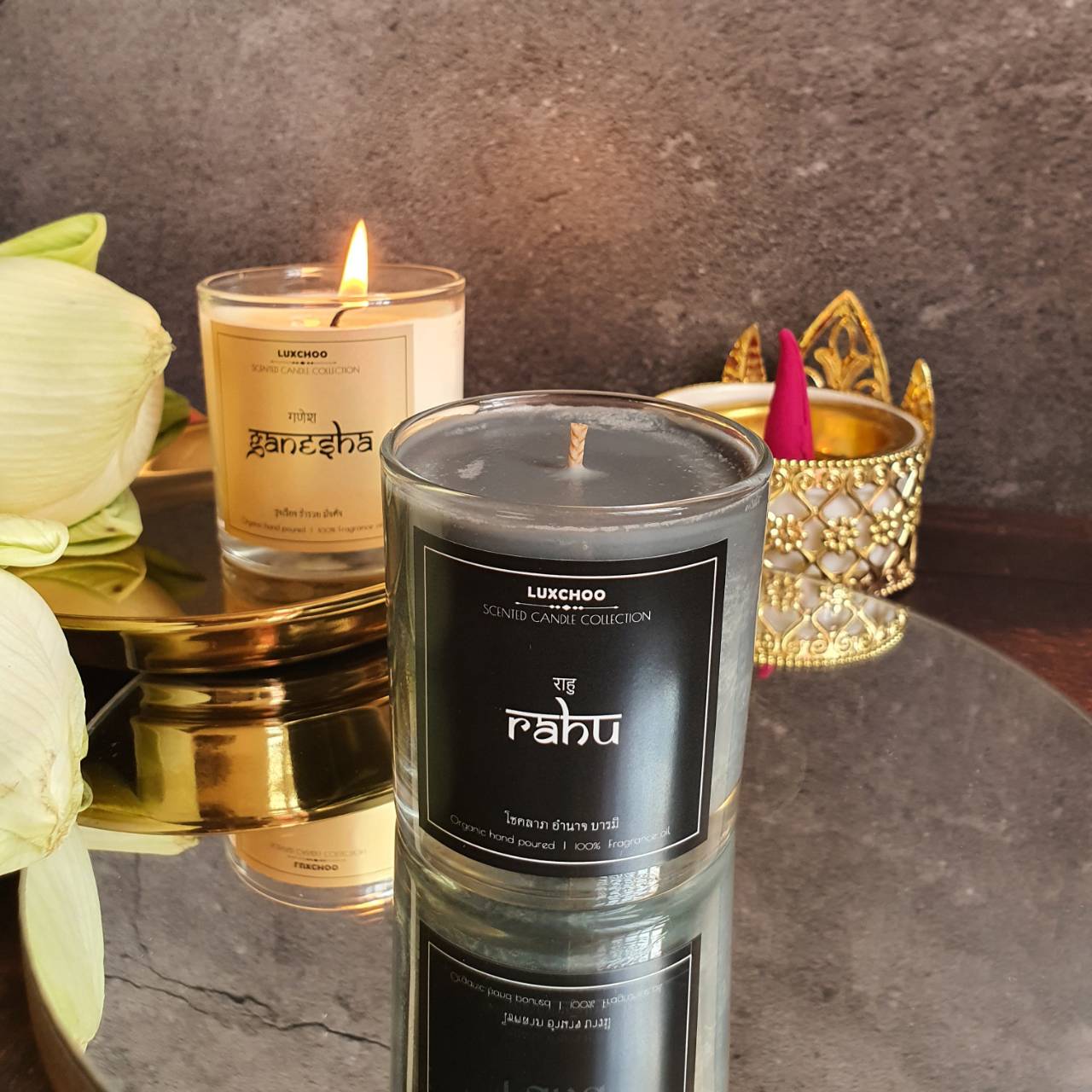 เทียนหอม สำหรับจุดบูชาพระพิฆเนศ / พระราหู เสริมศิริมงคล โชคลาภ ร่ำรวย ทำจากไขถั่วเหลืองต่างประเทศ 100%