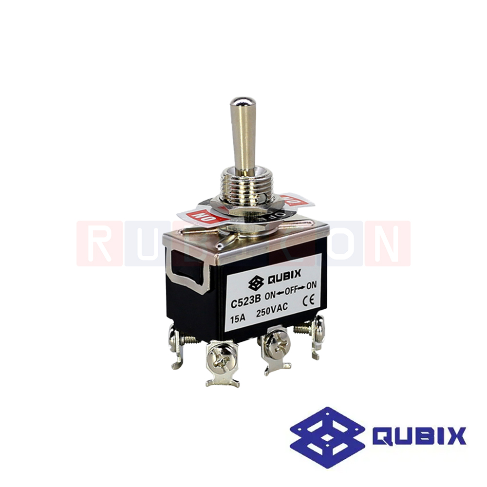 QUBIX C523B ท๊อกเกิ้ลสวิตช์ 2P 6 ขั้ว 15A / 250V (ON-OFF-ON Go-on ) Screw type (TOGGLE SWITCH)
