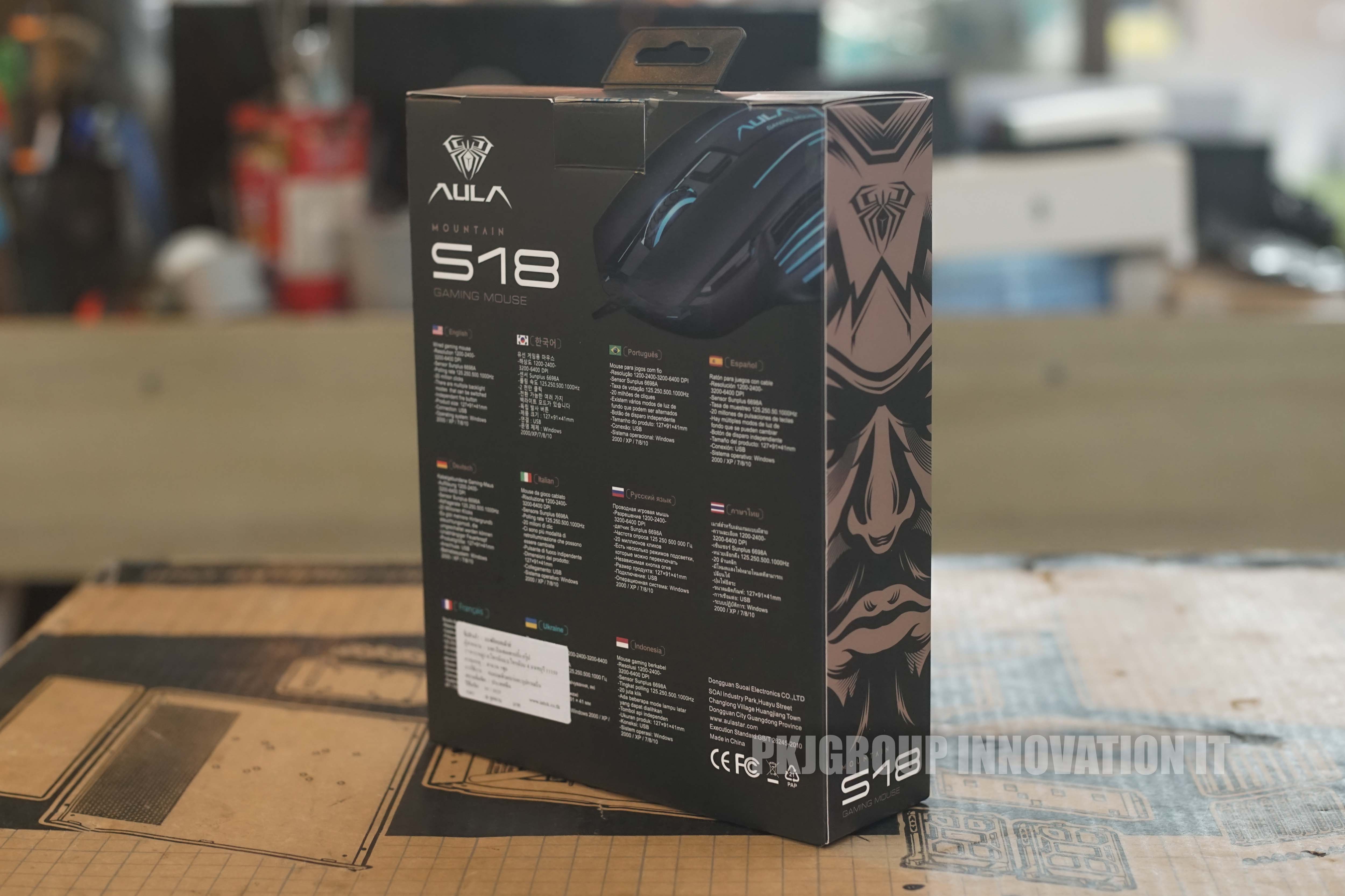 เมาส์เกมมิ่ง Aula S18 DPI 4ระดับ เมาส์เมมโมรี่ ทรงโค้งสูง จับถนัดมือ ตัวถ่วงน้ำหนัก 5 ชิ้น ปก. 2 ปี